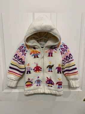 Vintage BabyGap Knit Hooded Intarsia Colorful 2T Sweater.             3742